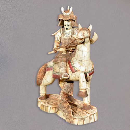 fig 1. Japanese Okimono Samurai on Horse Oriental Art Ornament Statue Carving