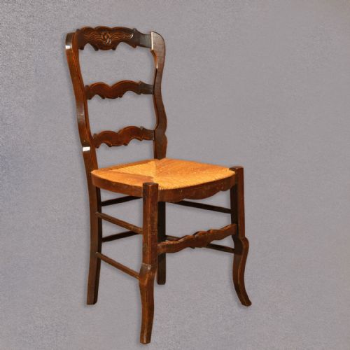 fig 1. Set of Six Antique French Rush Seat Dining Chairs, Oak Country Kitchen, c.1900