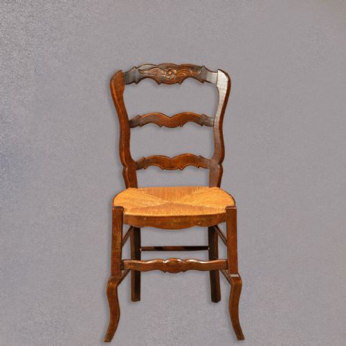 fig 2. Set of Six Antique French Rush Seat Dining Chairs, Oak Country Kitchen, c.1900