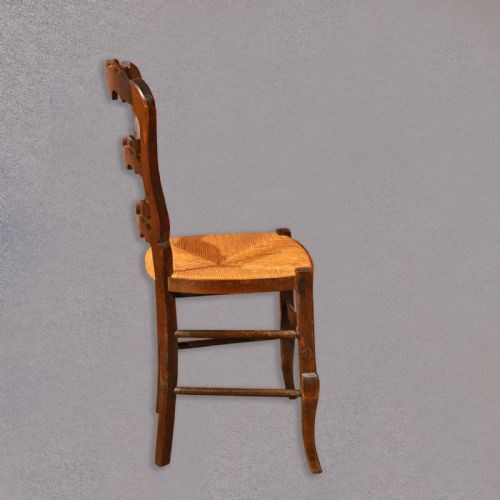 fig 3. Set of Six Antique French Rush Seat Dining Chairs, Oak Country Kitchen, c.1900