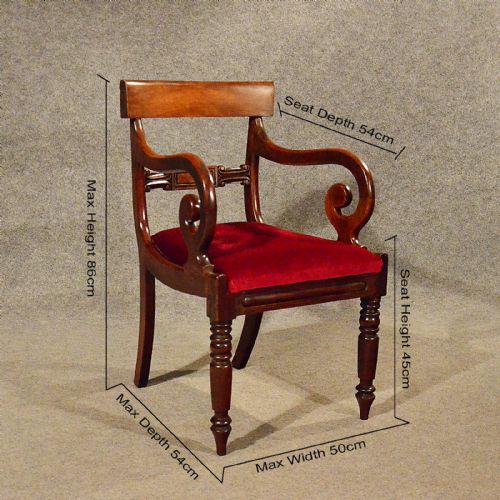 fig 1. Antique Regency Scroll Arm Chair Office Desk Study Dining Armchair English c1830