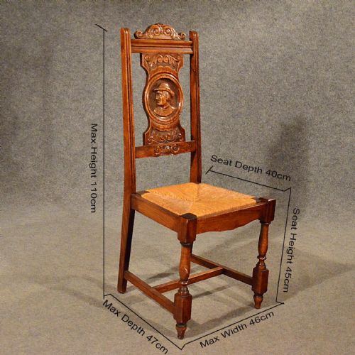 fig 1. Antique Oak Dining or Kitchen Chairs Set of 5 Quality Comfy Rush Seats c1910