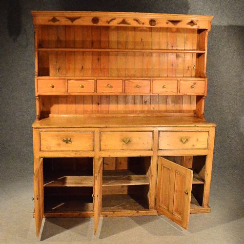 fig 3. Antique Victorian Pine Dresser Cabinet Welsh Country Kitchen Display Rack c1880