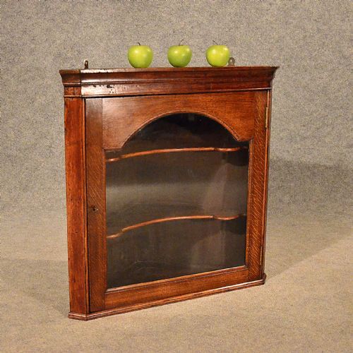 Antique Small Oak Corner Cupboard English Edwardian Wall Cabinet Glazed C1910