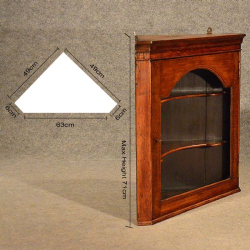 fig 1. Antique Small Oak Corner Cupboard English Edwardian Wall Cabinet Glazed c1910