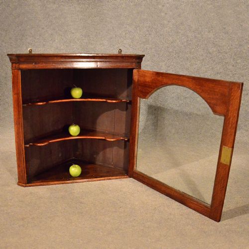 fig 2. Antique Small Oak Corner Cupboard English Edwardian Wall Cabinet Glazed c1910