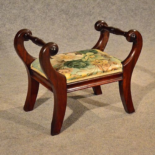 Antique Small Foot Stool Gout Rest Low Seat English Victorian Mahogany C1880