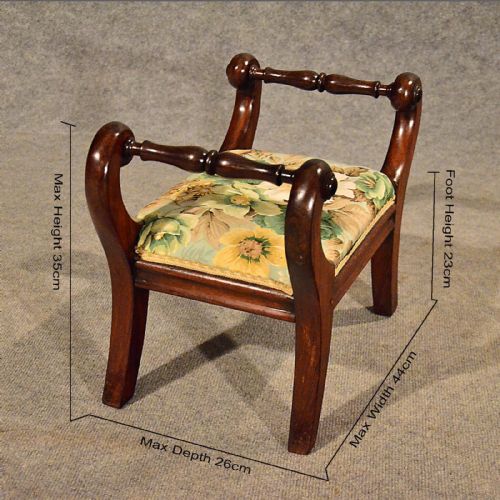 fig 1. Antique Small Foot Stool Gout Rest Low Seat English Victorian Mahogany c1880