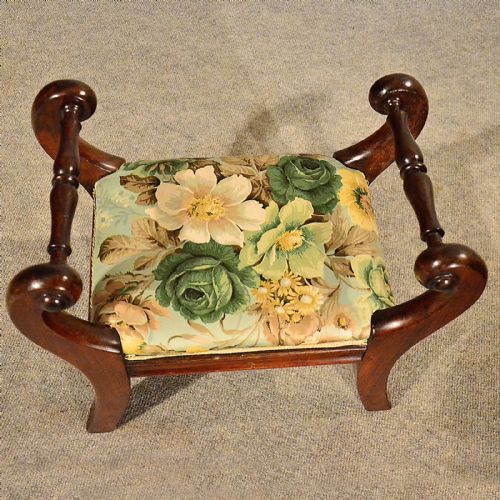 fig 3. Antique Small Foot Stool Gout Rest Low Seat English Victorian Mahogany c1880