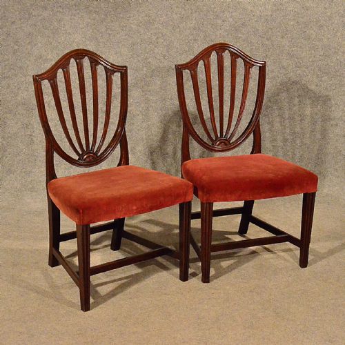 fig 4. Antique Pair Wide Side Dining Shield Chairs English Georgian Hepplewhite c1800
