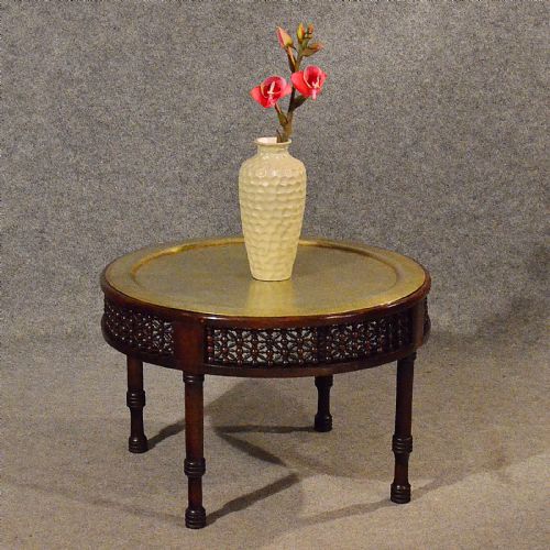 Antique Coffee Tea Table Berber Benares Tray Brass Top Lamp Side Edwardian C1910