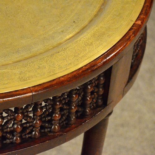 fig 3. Antique Coffee Tea Table Berber Benares Tray Brass Top Lamp Side Edwardian c1910