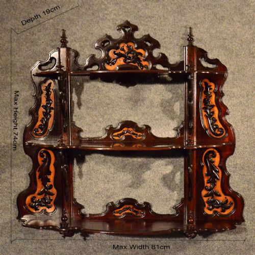 fig 1. Antique Whatnot Rosewood Display English Victorian Ornate Wall Shelves c1860