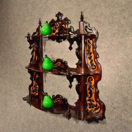 fig 2. Antique Whatnot Rosewood Display English Victorian Ornate Wall Shelves c1860