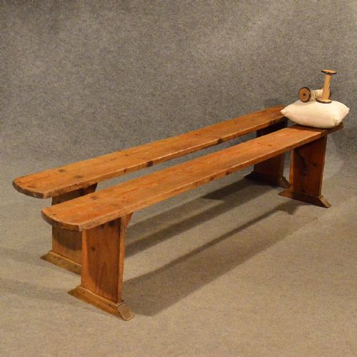 Antique Pair 7' 6" Pine Bench Benches Pew Seat Quality English Victorian C1900