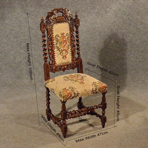 fig 1. Antique Oak Chairs Set 6 Kitchen Dining Quality Victorian Jacobean Revival c1870