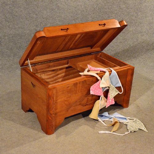 Antique Art Deco Small 3' Storage Chest Camphor Trunk Blanket Box Oriental C1940
