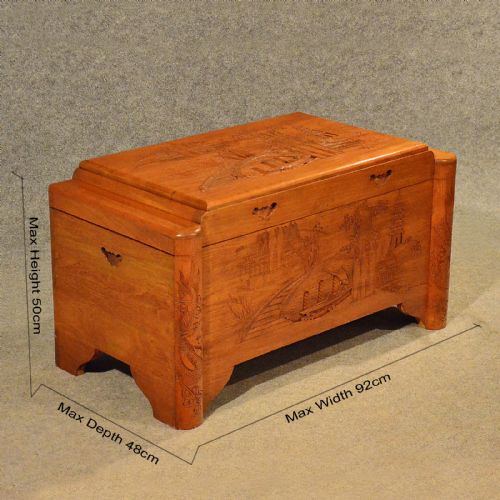 fig 1. Antique Art Deco Small 3' Storage Chest Camphor Trunk Blanket Box Oriental c1940