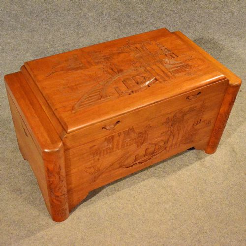 fig 2. Antique Art Deco Small 3' Storage Chest Camphor Trunk Blanket Box Oriental c1940