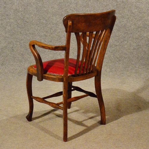 fig 3. Antique Pair of Oak & Leather Desk Office Study Chairs English Edwardian c1910