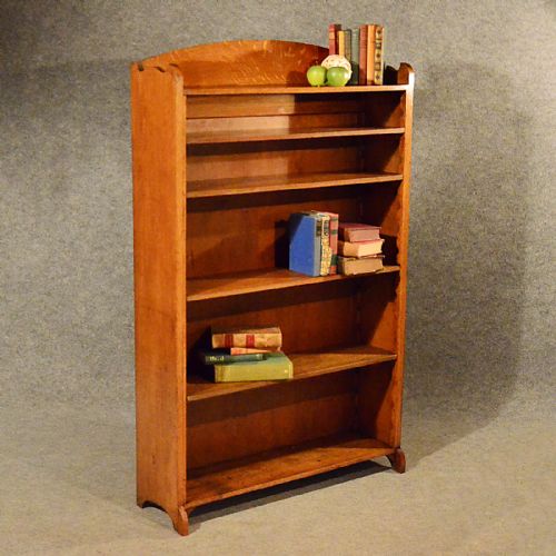 Antique Oak Open Bookcase Display Shelves Tall Library Cabinet Edwardian C1910