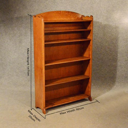 fig 1. Antique Oak Open Bookcase Display Shelves Tall Library Cabinet Edwardian c1910