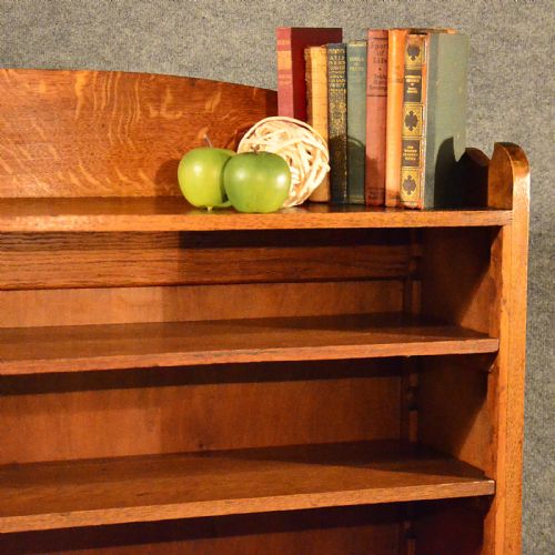 fig 2. Antique Oak Open Bookcase Display Shelves Tall Library Cabinet Edwardian c1910