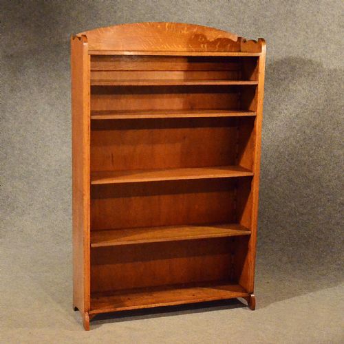 fig 3. Antique Oak Open Bookcase Display Shelves Tall Library Cabinet Edwardian c1910