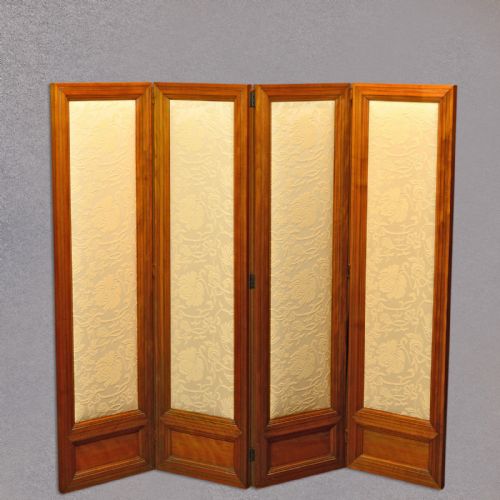 Antique 4 Fold Screen, Edwardian Walnut, Four Jaquard Panels, Room Divider C1910