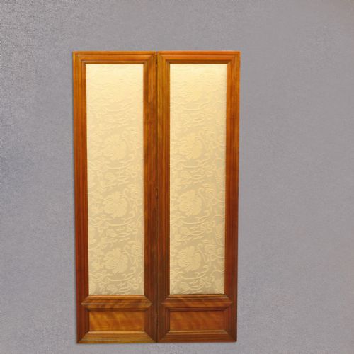 fig 1. Antique 4 Fold Screen, Edwardian Walnut, Four Jaquard Panels, Room Divider c1910