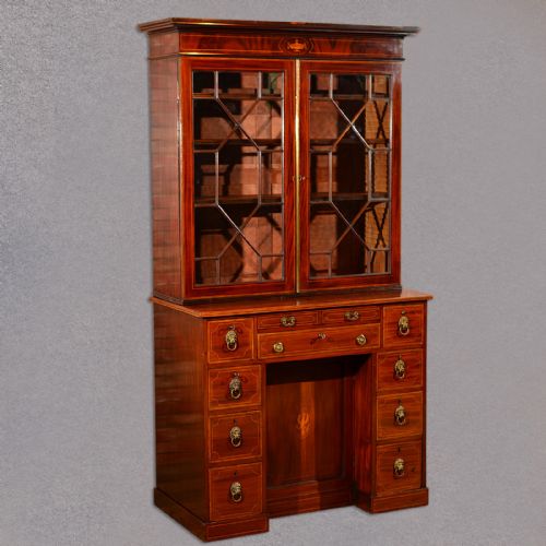 Antique Bureau Bookcase, English Knee Hole Desk, Georgian Secretaire C.1800