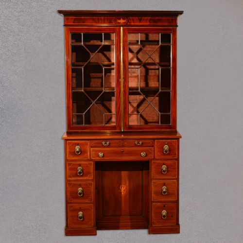 fig 1. Antique Bureau Bookcase, English Knee Hole Desk, Georgian Secretaire c.1800