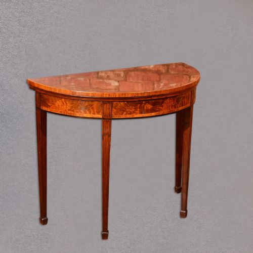 Antique Demi-lune Card Table, Fold Over Games, Burr Mahogany Side English C.1760