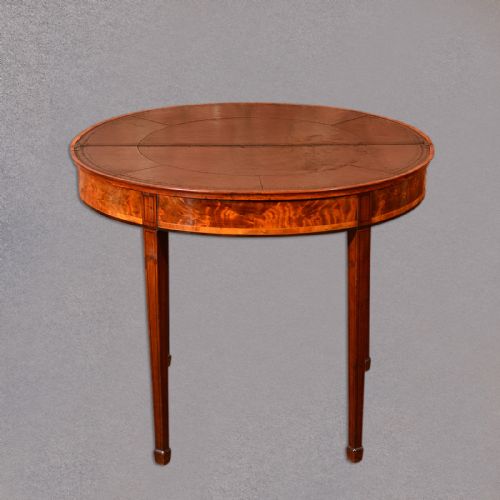 fig 3. Antique Demi-Lune Card Table, Fold Over Games, Burr Mahogany Side English c.1760