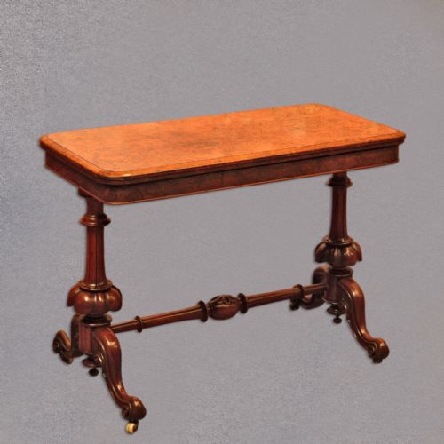 Antique Fold Over Card Table, Side, Hall, Tea, English, Burr Walnut, C.1840