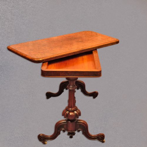 fig 3. Antique Fold Over Card Table, Side, Hall, Tea, English, Burr Walnut, c.1840
