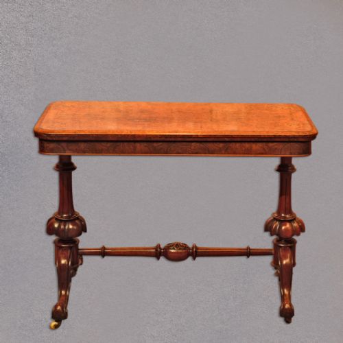 fig 4. Antique Fold Over Card Table, Side, Hall, Tea, English, Burr Walnut, c.1840