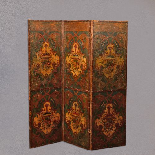Antique Leather Screen, 3 Fold, Photographer's Prop, Victorian Wall Panel C.1851