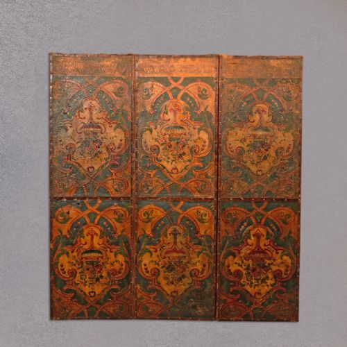 fig 2. Antique Leather Screen, 3 Fold, Photographer's Prop, Victorian Wall Panel c.1851