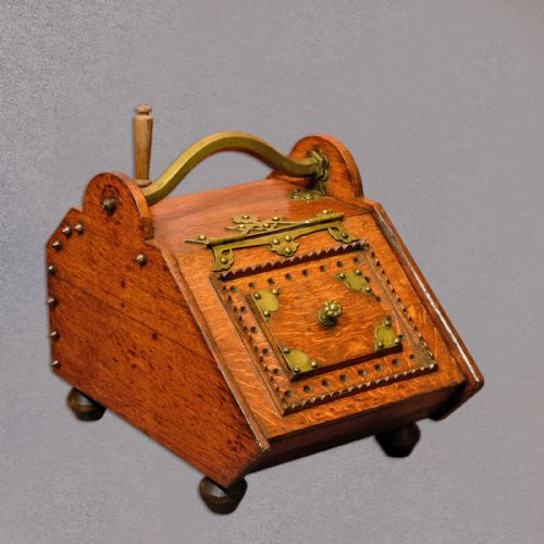Antique Log Bin, Coal Purdonium, Fire Side Hearth Store, Victorian, Oak, C.1860