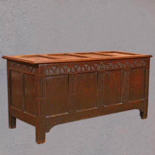 Antique Oak Coffer, Large English Chest, 18th Century Georgian Trunk, C.1725