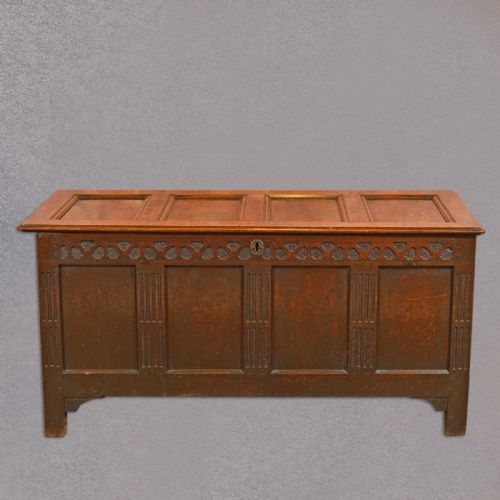 fig 1. Antique Oak Coffer, Large English Chest, 18th Century Georgian Trunk, c.1725