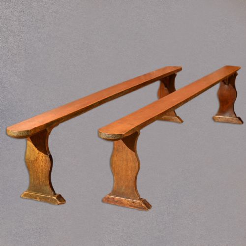 fig 2. Antique Pair of Benches, Country Kitchen Seats, Pine Plank Dining, Stool, c.1900