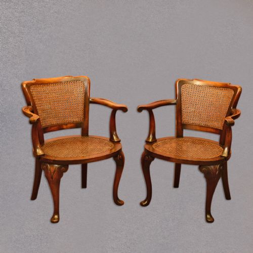 Antique, Pair Of, Open, Armchairs, Beech, Cane, Arm Chairs, Bergere, Early C20th