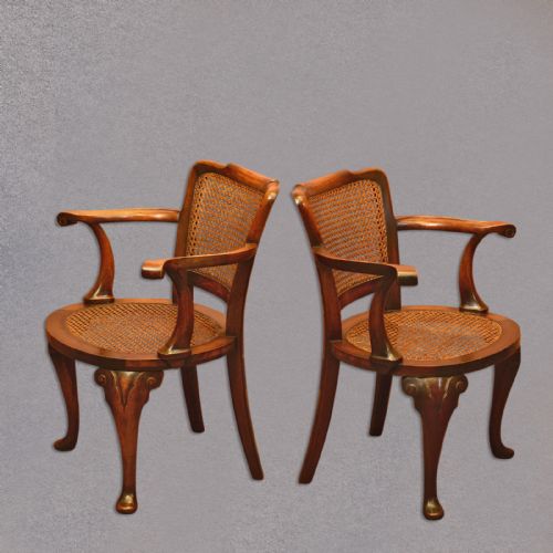 fig 1. Antique, Pair of, Open, Armchairs, Beech, Cane, Arm Chairs, Bergere, Early C20th
