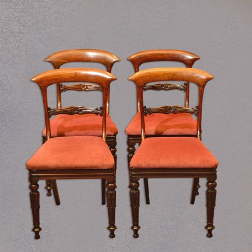 Antique Set of 4 Dining Chairs, Regency, English, Carved, Rosewood, Seat, C.1820