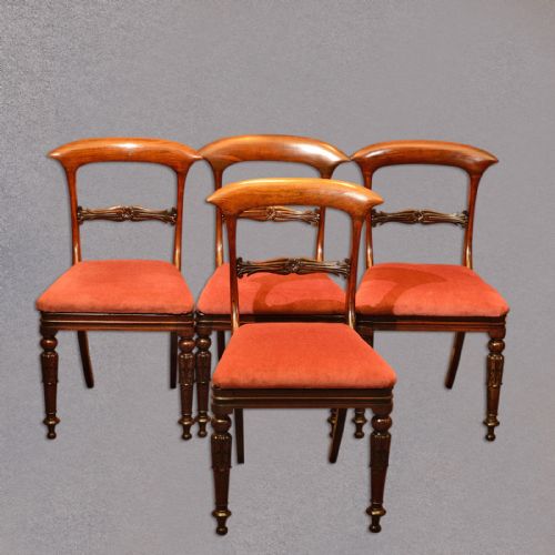 fig 1. Antique Set of 4 Dining Chairs, Regency, English, Carved, Rosewood, Seat, c.1820
