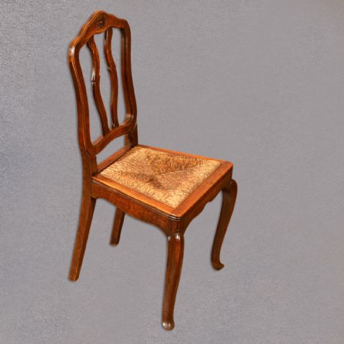 fig 1. Antique Set of 6 Dining Chairs, French Country Kitchen, Oak, Rush Seats, C19th
