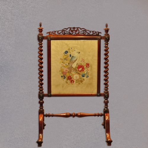fig 1. Antique, Fire Screen, English, Rosewood, Needlepoint, Textile, Victorian, c.1850