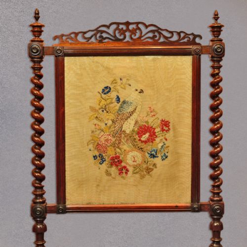 fig 2. Antique, Fire Screen, English, Rosewood, Needlepoint, Textile, Victorian, c.1850